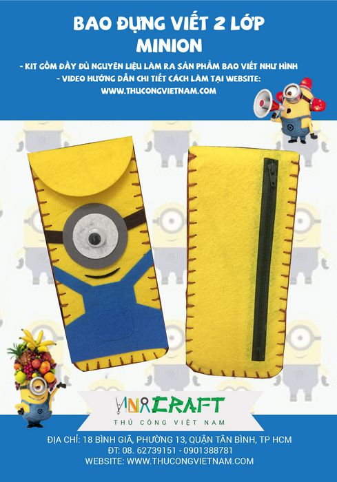 Bộ kit túi đựng viết 2 lớp Minion